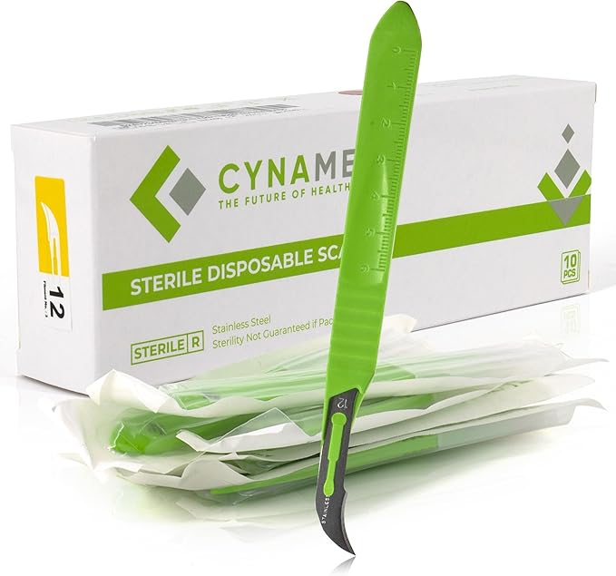 Cynamed Disposable Scalpel Blades| Sharp, Tempered Stainless-Steel Blades | Pack of 10 Sterile Scalpel Knives| Plastic Handle| Individual Pouches| for Dermaplaining, Podiatry, Crafts & More