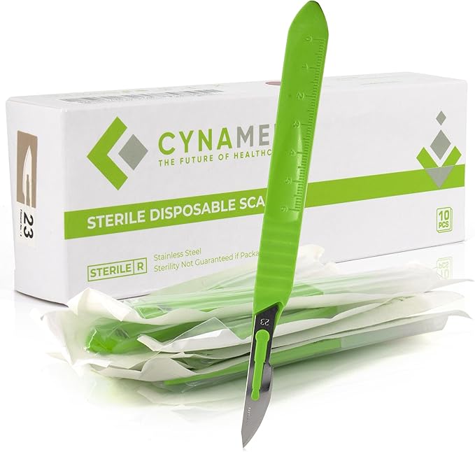 Cynamed Disposable Scalpel Blades| Sharp, Tempered Stainless-Steel Blades | Pack of 10 Sterile Scalpel Knives| Plastic Handle| Individual Pouches| for Dermaplaining, Podiatry, Crafts & More