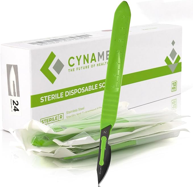 Cynamed Disposable Scalpel Blades| Sharp, Tempered Stainless-Steel Blades | Pack of 10 Sterile Scalpel Knives| Plastic Handle| Individual Pouches| for Dermaplaining, Podiatry, Crafts & More