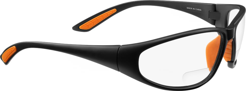 Ironwear Bradford 3030 Series Nylon Protective Safety Glasses with 2.0 Bifocal Lens, Clear Lens, Black Frame (3030-C-2.0), One Size