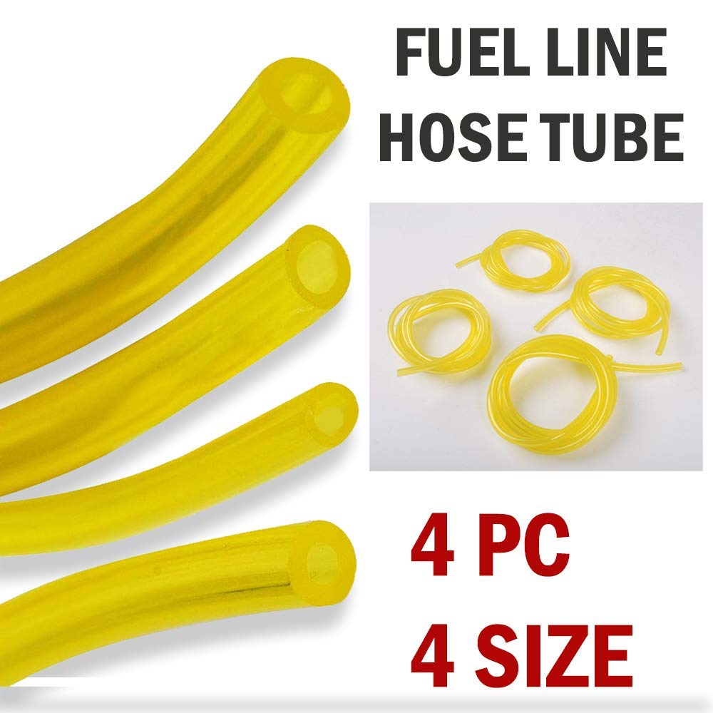 4 Sizes Petrol Fuel Gas Line Pipe Hose Tubing For String Trimmer Chainsaw Blower Lawn Mower and other Power Tools For 2 Cycle Small Engine Poulan, Craftman and more (Yellow 4PC)