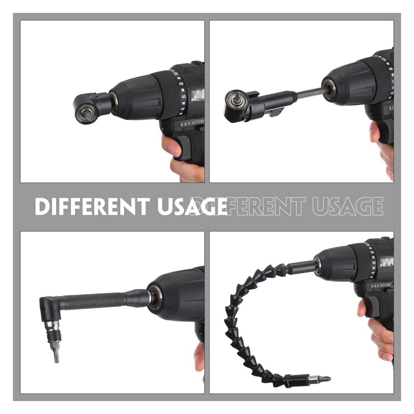 17 Pcs Flexible Drill Bit Extension 105 Degree Right Angle Drill Adapter,360° Rotatable 1/4 3/8 1/2" Impact Grade Socket Adapter Set,90° Angled Bits,Super Bit Shaft Extension Bits,Screwdriver Bit Set