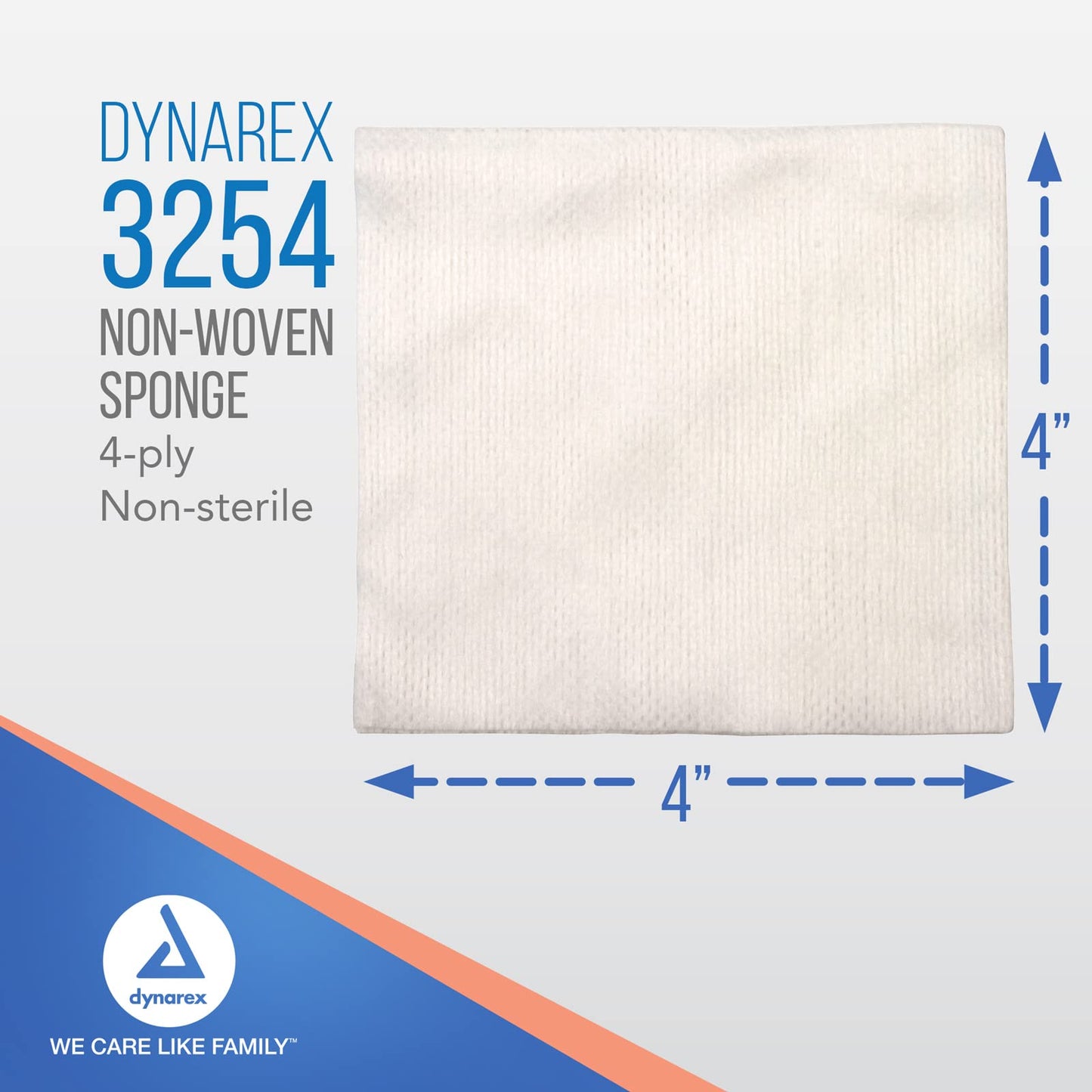 Dynarex Non-Woven Sponges, Non-Sterile, Gauze, for Cleansing, Prepping and Dressing, Highly-Absorbent, Less Linting, 4"x 4", 4 Ply, 1 Box of 200 Sponges