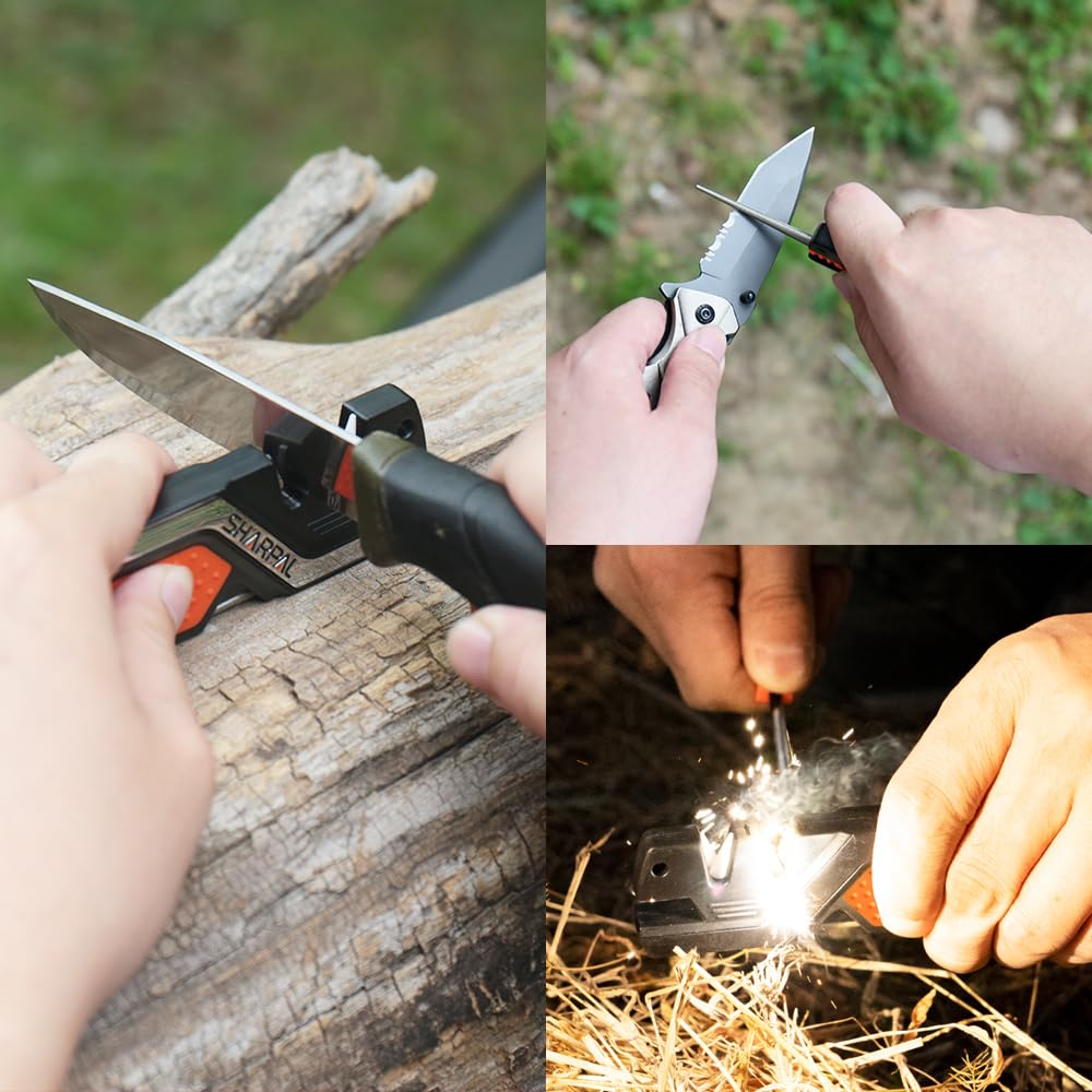 SHARPAL 101N 6-in-1 Pocket Knife Sharpener & Survival Tool – Diamond Sharpening Rod, Fire Starter Ferro Rod, Whistle – Sharpens Straight & Serrated Blades, Repairs & Hones Knives
