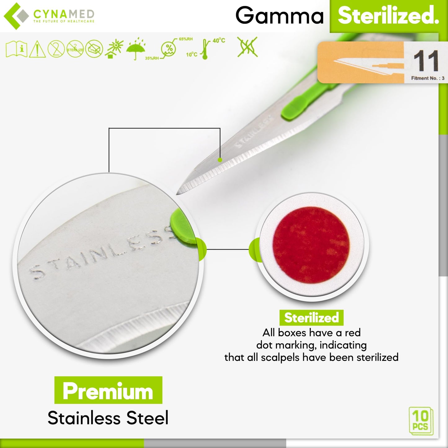 Cynamed Disposable Scalpel Blades| Sharp, Tempered Stainless-Steel Blades | Pack of 10 Sterile Scalpel Knives| Plastic Handle| Individual Pouches| for Dermaplaining, Podiatry, Crafts & More