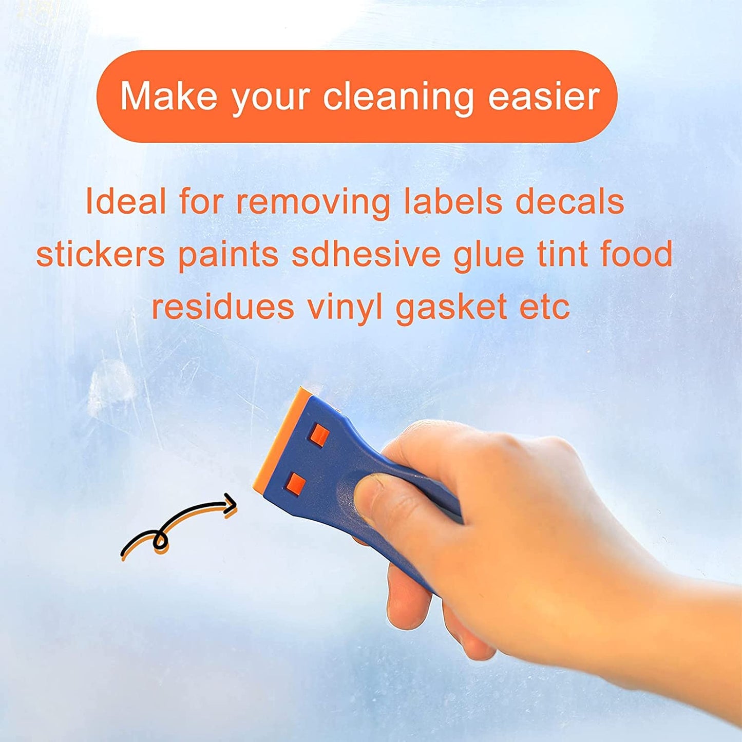 4 Pcs Plastic Razor Blade Scraper and 100 Pcs Blades, Remove Label Decal Tool, Forwithout Scratches Plastic Razor Blade Scraper, Adhesive Remover for Stickers, Gaskets and Paints on Window Car Glass