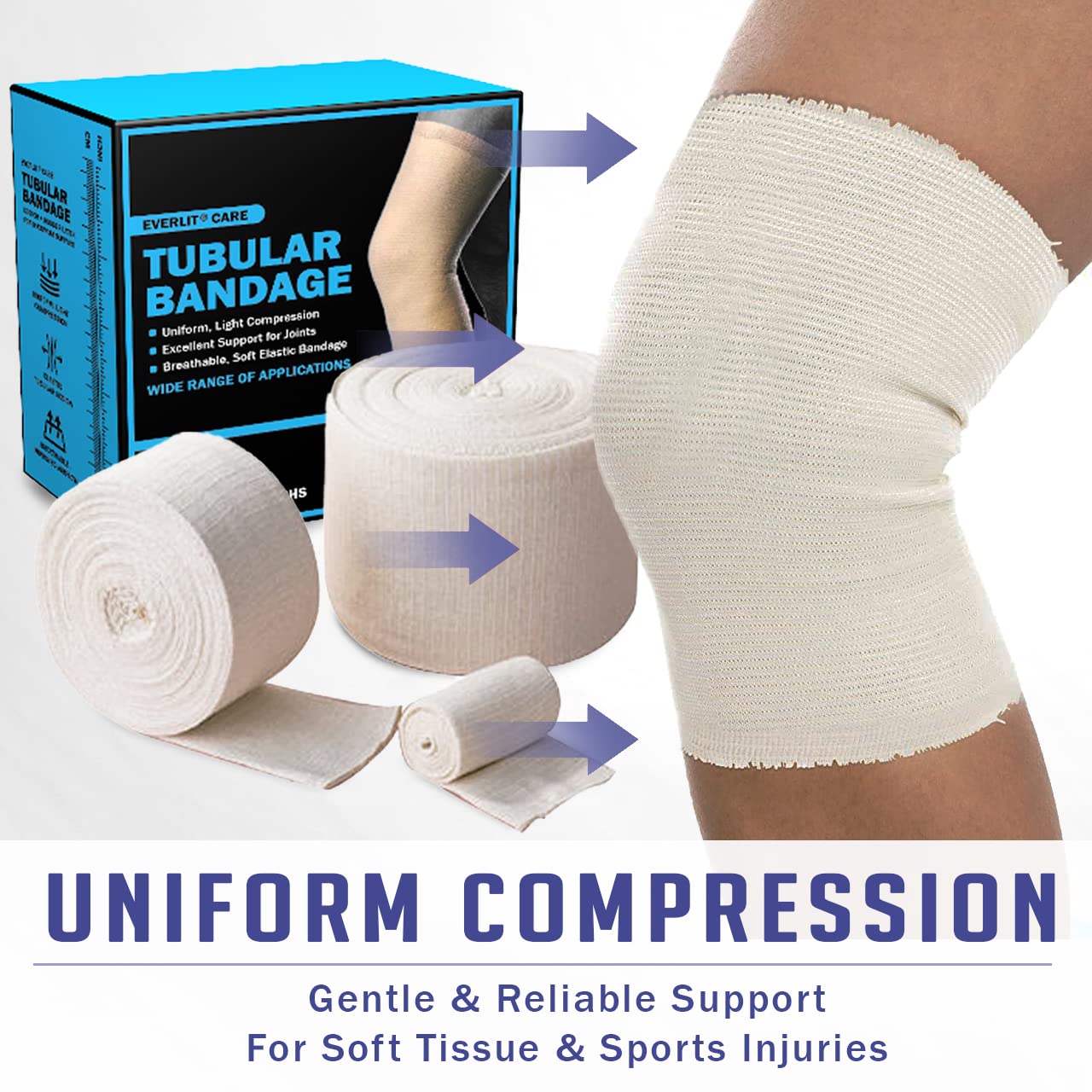 EVERLIT Elasticated Tubular Support Bandage | Stockinette Tubing for Large Arm, Knees, Legs | Light to Moderate Compression Bandage Roll For Tissue Support (Size E | 3.5" x 11 yd)