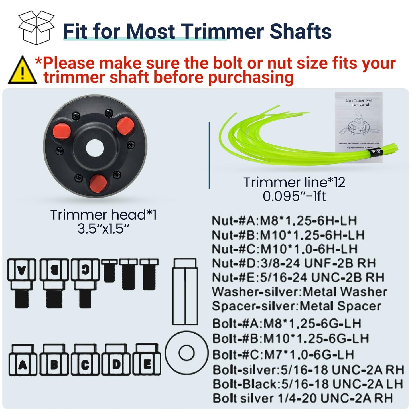 Universal Weed Eater Head, Easy Load String Trimmer Head Replacement Weed Wacker Head for Echo, Ego, Dewalt, Stihl, and Husqvarna, Includes 12pcs 1FT-0.095" Trimmer Line