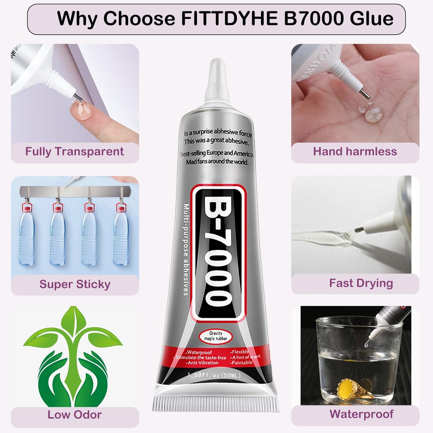 B7000 Jewelry Glue for Making, 1PCS 50ML/1.69 fl oz Clear Adhesive for Rhinestone, Fabric, Multipurpose Super B-7000 for Phone Repair, Nail Art, Wood, Glass, Charms
