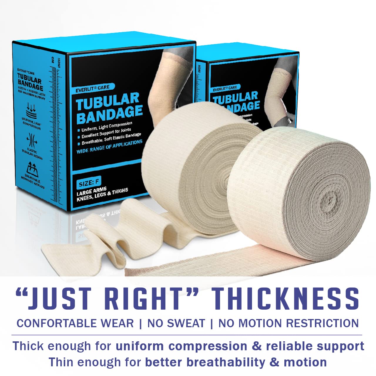 EVERLIT Elasticated Tubular Support Bandage | Stockinette Tubing for Large Arm, Knees, Legs | Light to Moderate Compression Bandage Roll For Tissue Support (Size E | 3.5" x 11 yd)