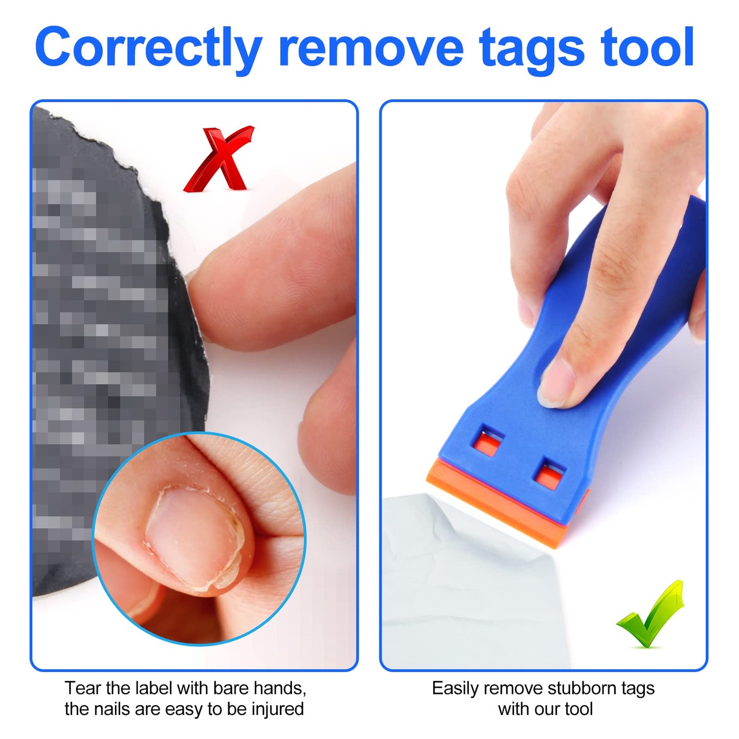 4 Pcs Plastic Razor Blade Scraper and 100 Pcs Blades, Remove Label Decal Tool, Forwithout Scratches Plastic Razor Blade Scraper, Adhesive Remover for Stickers, Gaskets and Paints on Window Car Glass