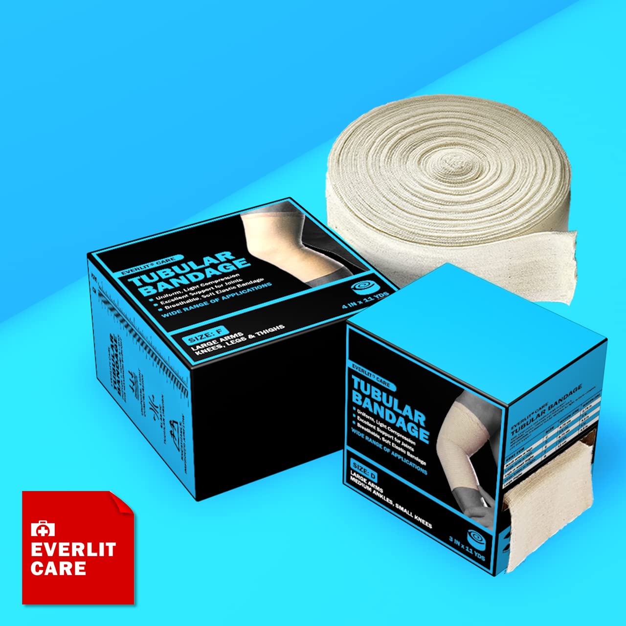 EVERLIT Elasticated Tubular Support Bandage | Stockinette Tubing for Large Arm, Knees, Legs | Light to Moderate Compression Bandage Roll For Tissue Support (Size E | 3.5" x 11 yd)
