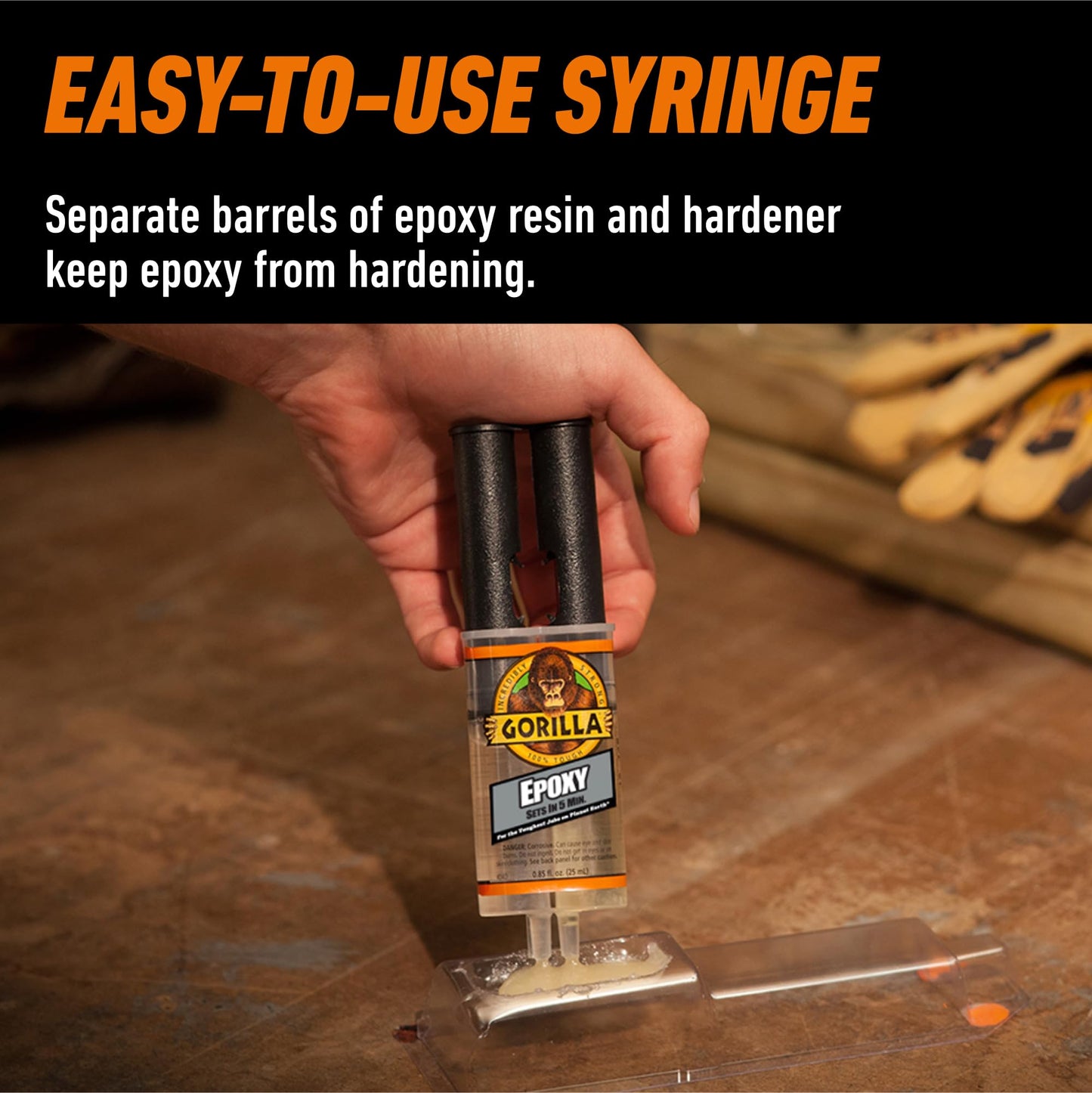 Gorilla 2 Part Epoxy, Clear Epoxy, 0.85 Ounce Syringe (Pack of 1) - 5 Minute Set, Incredibly Strong Bonding