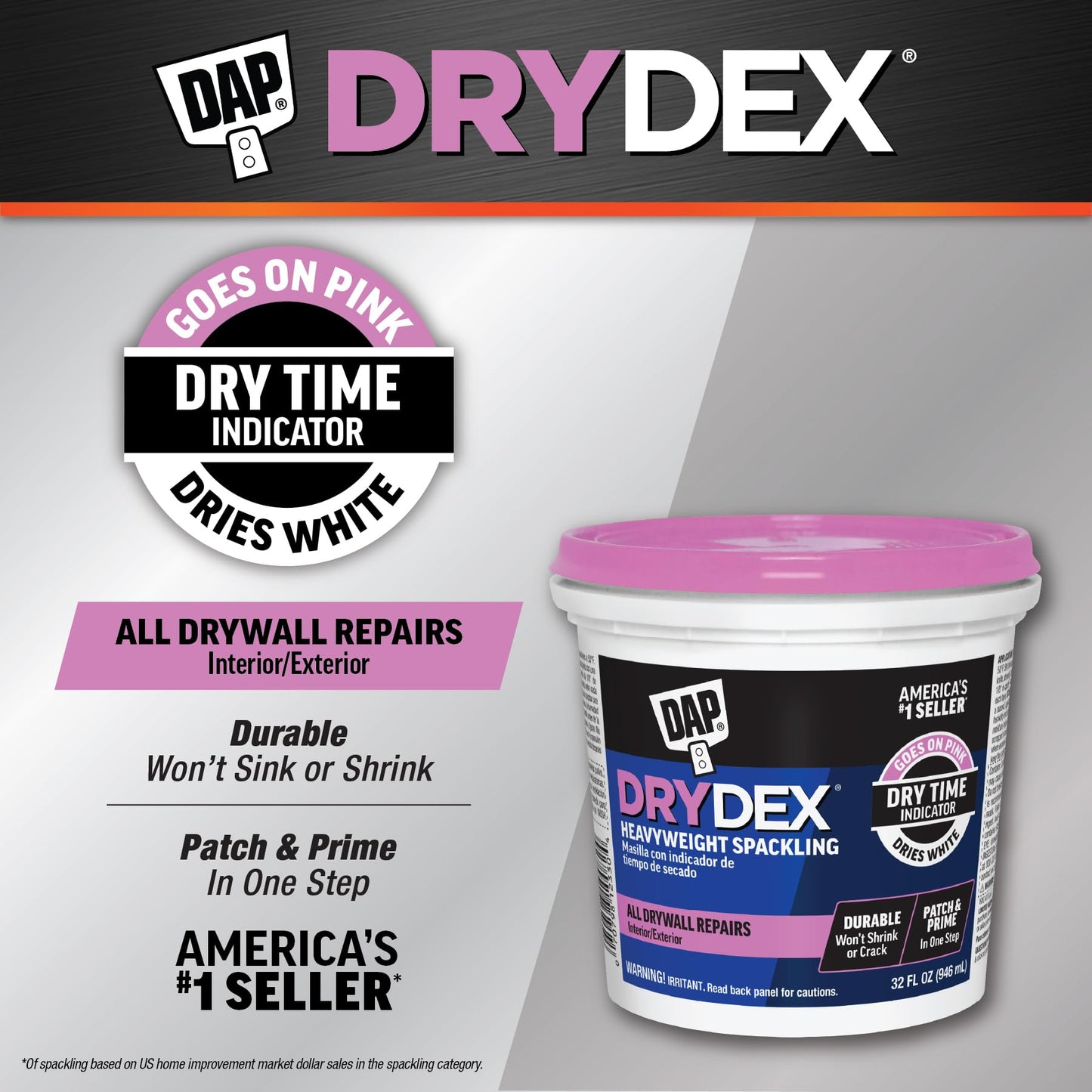 Dap 12330 DryDex Interior/Exterior Spackling, White (1 qt)