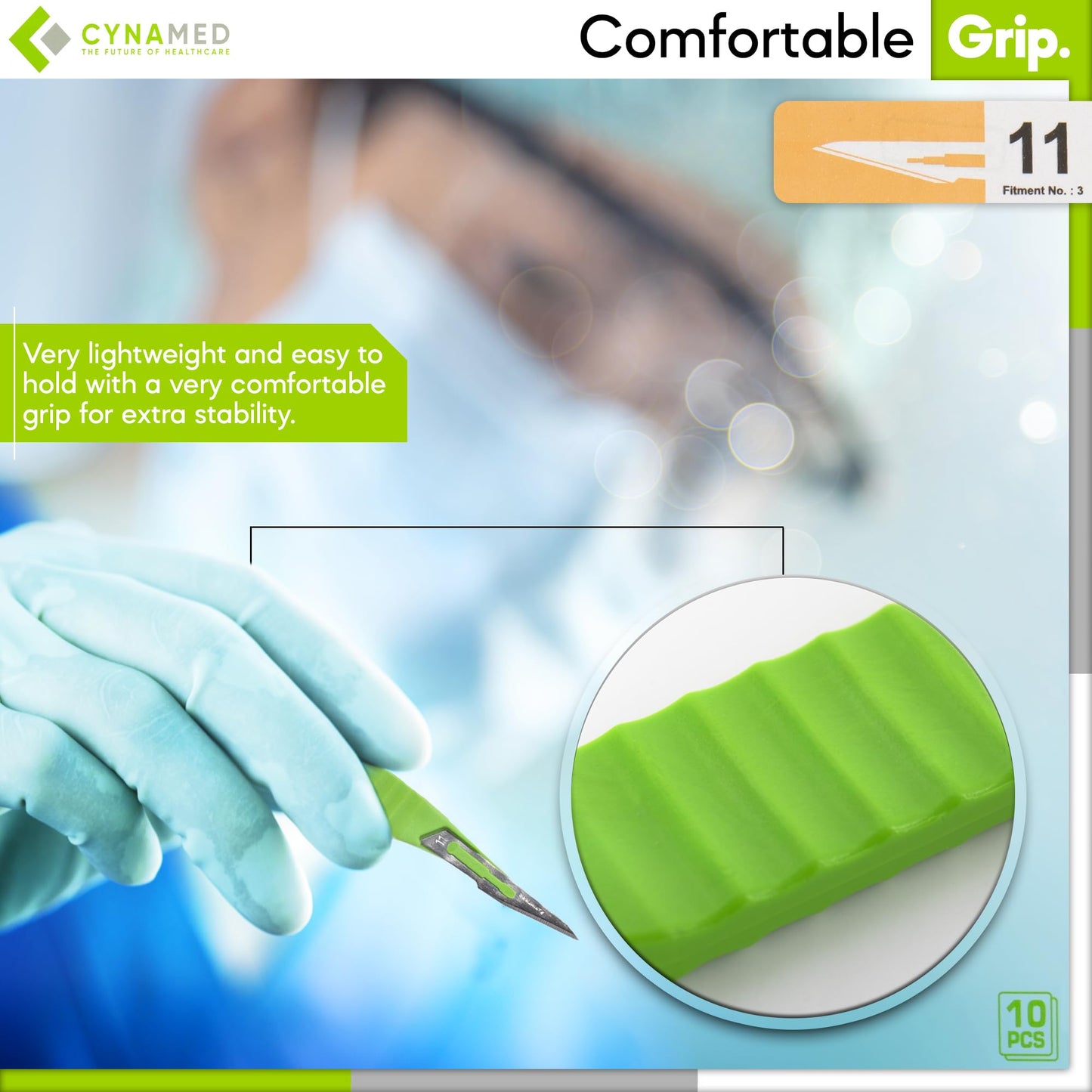Cynamed Disposable Scalpel Blades| Sharp, Tempered Stainless-Steel Blades | Pack of 10 Sterile Scalpel Knives| Plastic Handle| Individual Pouches| for Dermaplaining, Podiatry, Crafts & More