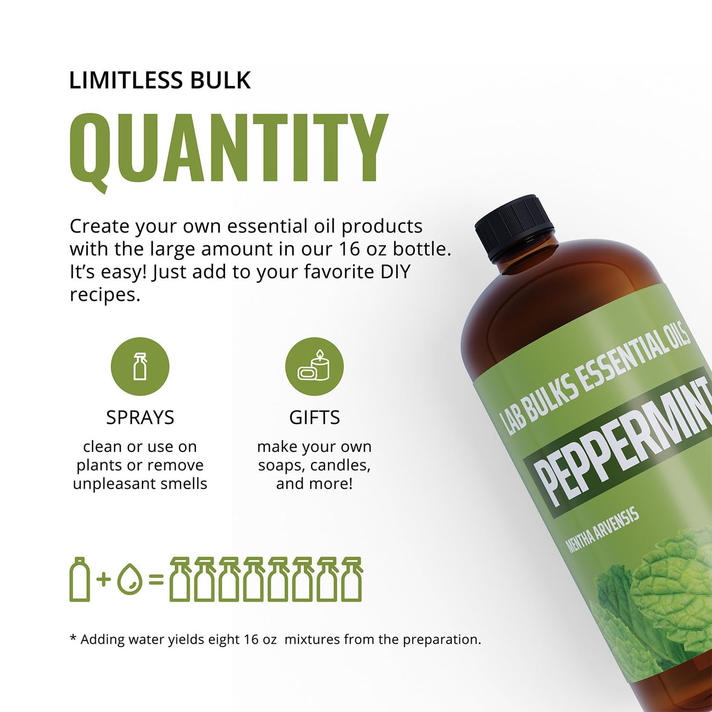 Lab Bulks Essential Oil Peppermint Essential Oil, 16 oz Bottle for Diffusers, House Cleaning, Candles, 1 Pack, Aromatherapy Oil