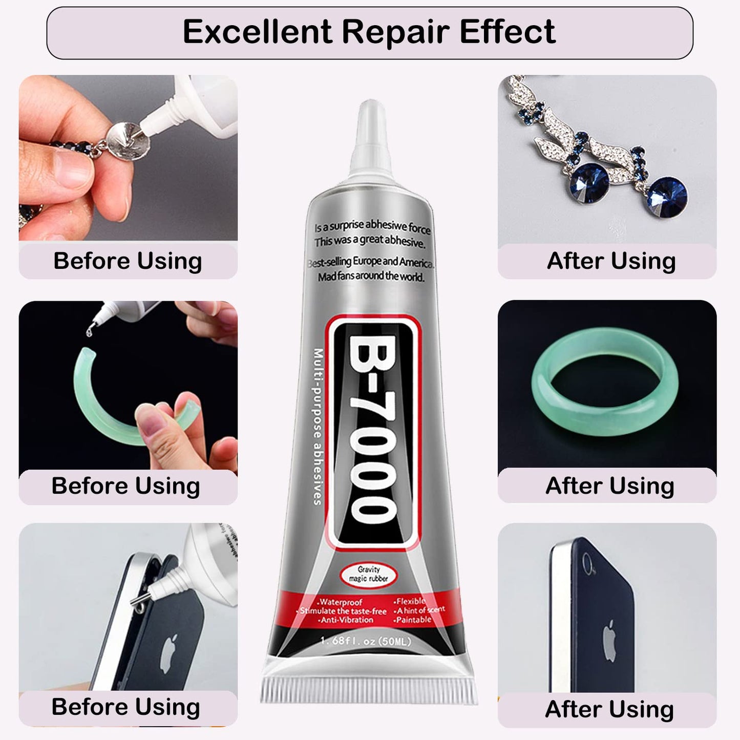 B7000 Jewelry Glue for Making, 1PCS 50ML/1.69 fl oz Clear Adhesive for Rhinestone, Fabric, Multipurpose Super B-7000 for Phone Repair, Nail Art, Wood, Glass, Charms