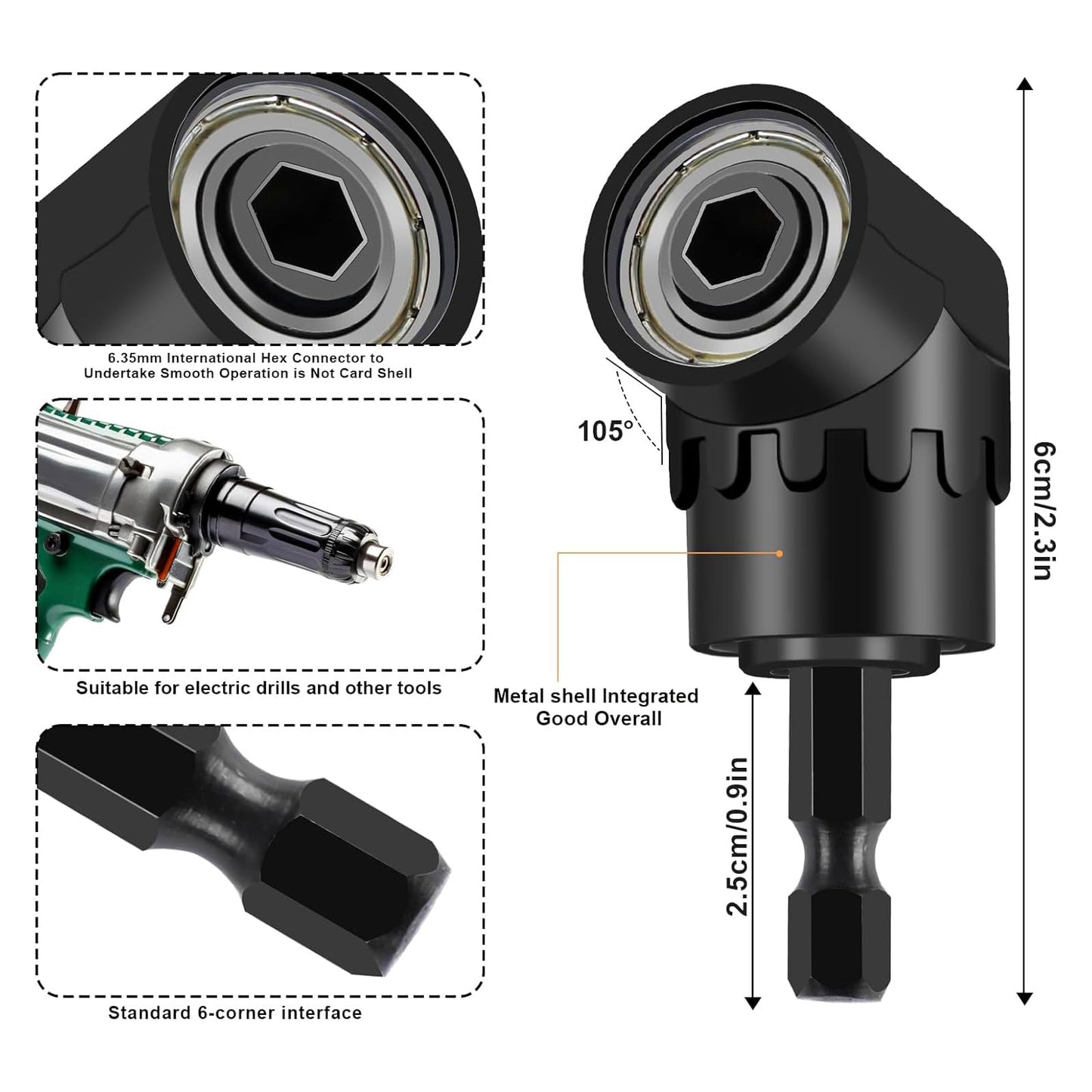 17 Pcs Flexible Drill Bit Extension 105 Degree Right Angle Drill Adapter,360° Rotatable 1/4 3/8 1/2" Impact Grade Socket Adapter Set,90° Angled Bits,Super Bit Shaft Extension Bits,Screwdriver Bit Set