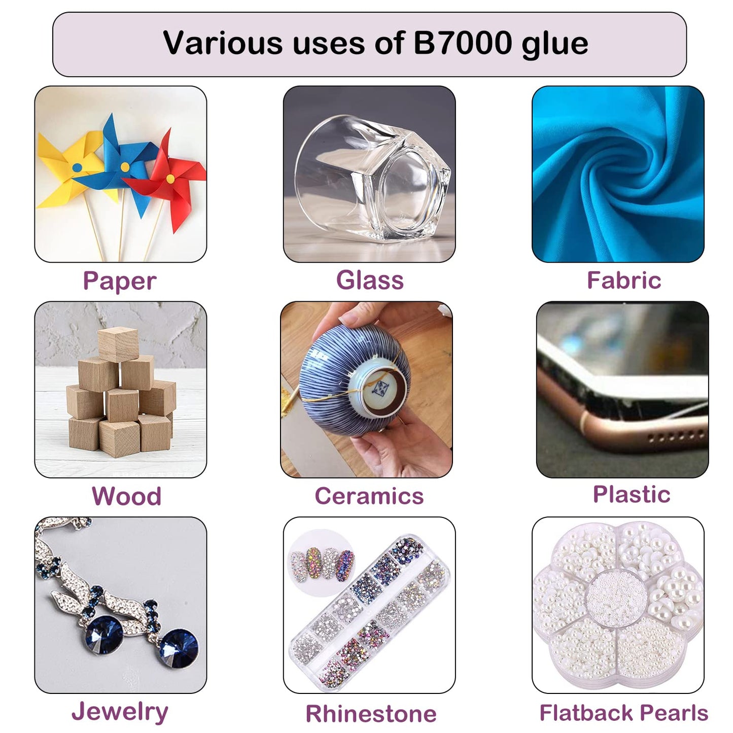 B7000 Jewelry Glue for Making, 1PCS 50ML/1.69 fl oz Clear Adhesive for Rhinestone, Fabric, Multipurpose Super B-7000 for Phone Repair, Nail Art, Wood, Glass, Charms