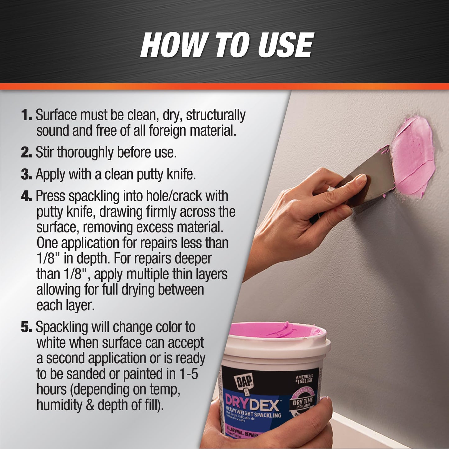 Dap 12330 DryDex Interior/Exterior Spackling, White (1 qt)
