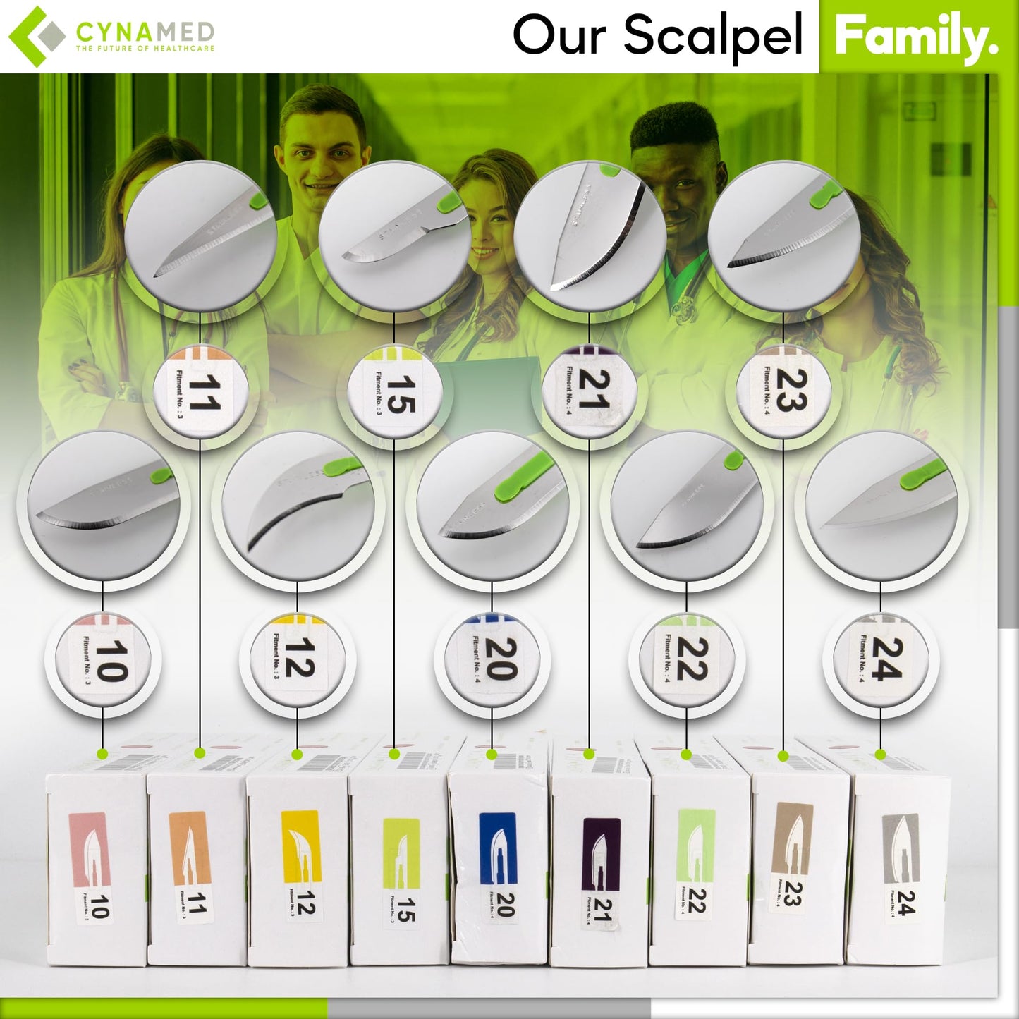 Cynamed Disposable Scalpel Blades| Sharp, Tempered Stainless-Steel Blades | Pack of 10 Sterile Scalpel Knives| Plastic Handle| Individual Pouches| for Dermaplaining, Podiatry, Crafts & More