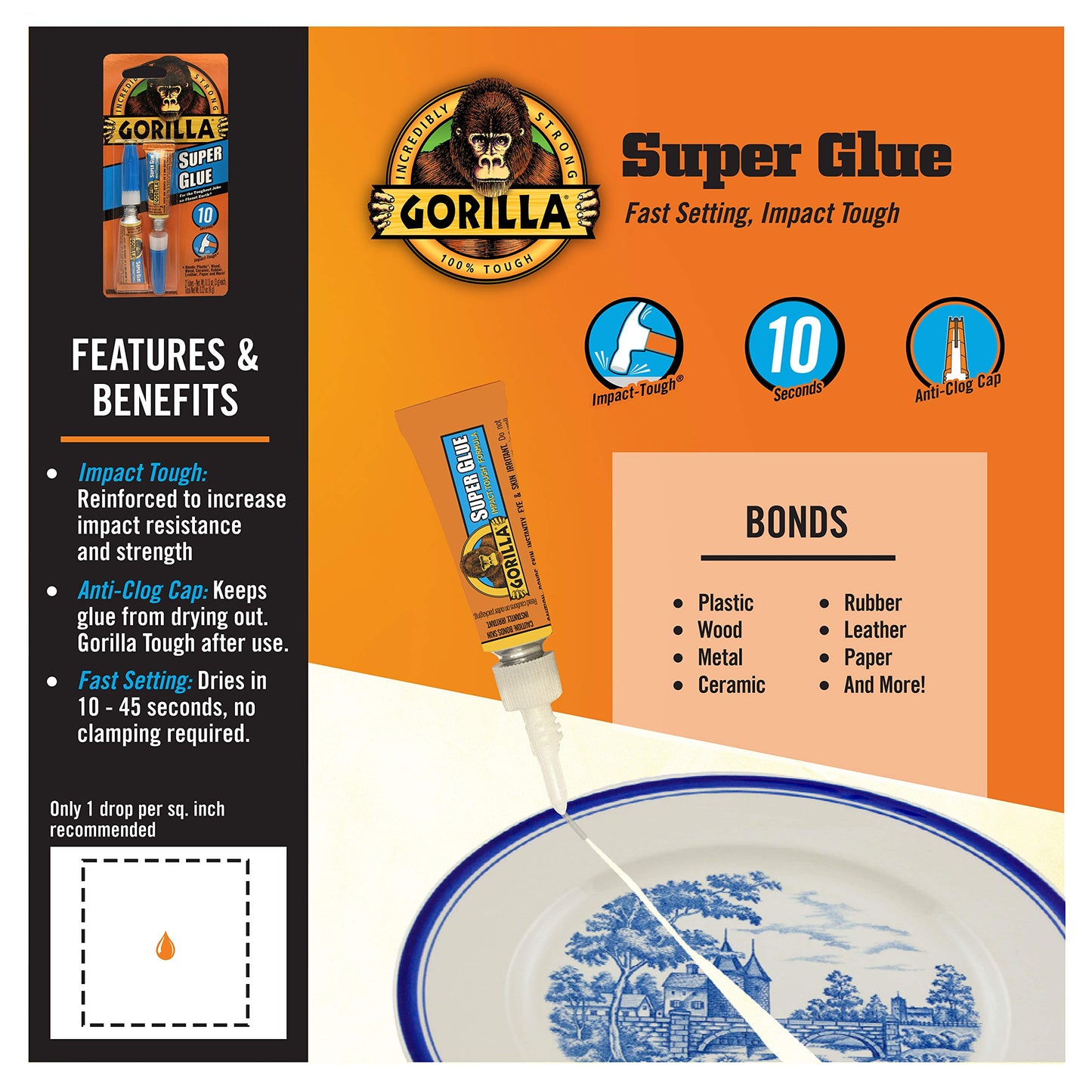 Gorilla Super Glue, Clear Glue, Four 3 Gram Tubes (Pack of 1) - All Purpose and Fast Setting for Projects and Repairs
