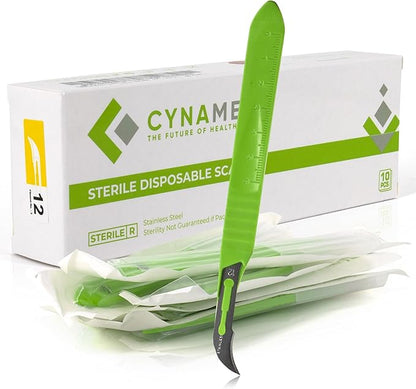 Cynamed Disposable Scalpel Blades| Sharp, Tempered Stainless-Steel Blades | Pack of 10 Sterile Scalpel Knives| Plastic Handle| Individual Pouches| for Dermaplaining, Podiatry, Crafts & More