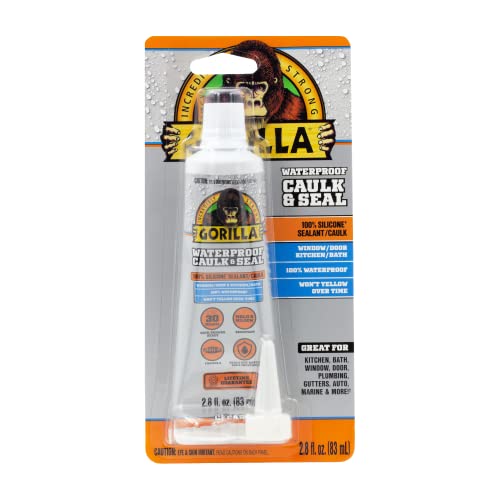 Gorilla 100% Silicone Caulk, Waterproof Sealant, 2.8oz Squeeze Tube (Pack of 2) – Clear -10 Year Mold Resistant Kitchen, Window, Bath, Marine, Door and More