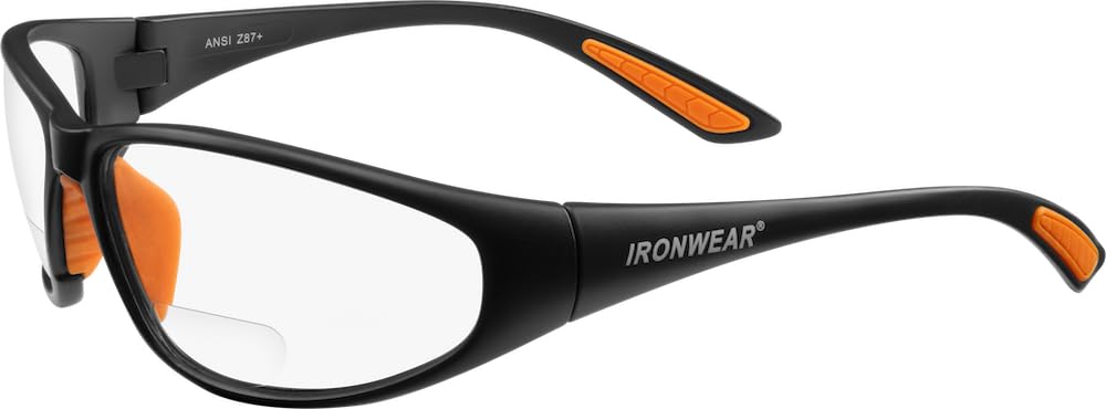Ironwear Bradford 3030 Series Nylon Protective Safety Glasses with 2.0 Bifocal Lens, Clear Lens, Black Frame (3030-C-2.0), One Size