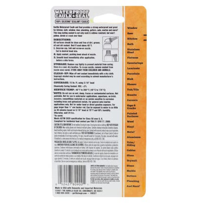 Gorilla 100% Silicone Caulk, Waterproof Sealant, 2.8oz Squeeze Tube (Pack of 2) – Clear -10 Year Mold Resistant Kitchen, Window, Bath, Marine, Door and More