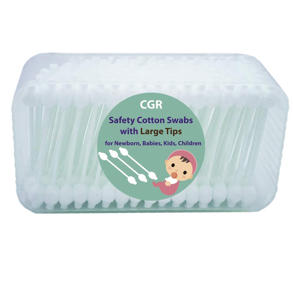 400pcs CGR Baby Safety Cotton Swabs with Large Tips for Newborn, Babies, Kids, Children, 100% Organic Cotton, White Paper Sticks, 5 Pack of 80 Swabs Total(2 Boxes and 3 Bags)