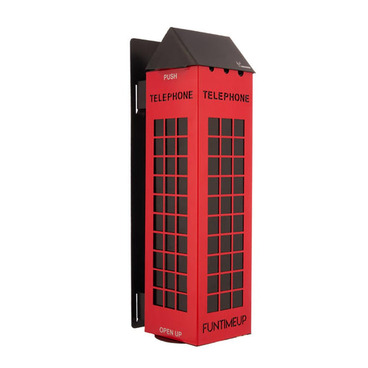 FUNTIMEUP Phone Box Stainless Steel Light Ashtray, Wall Mounted, red and Black, Wall Assembly Open Stainless Steel Cigarette Holder and Ashtray, Large, TLFBX010