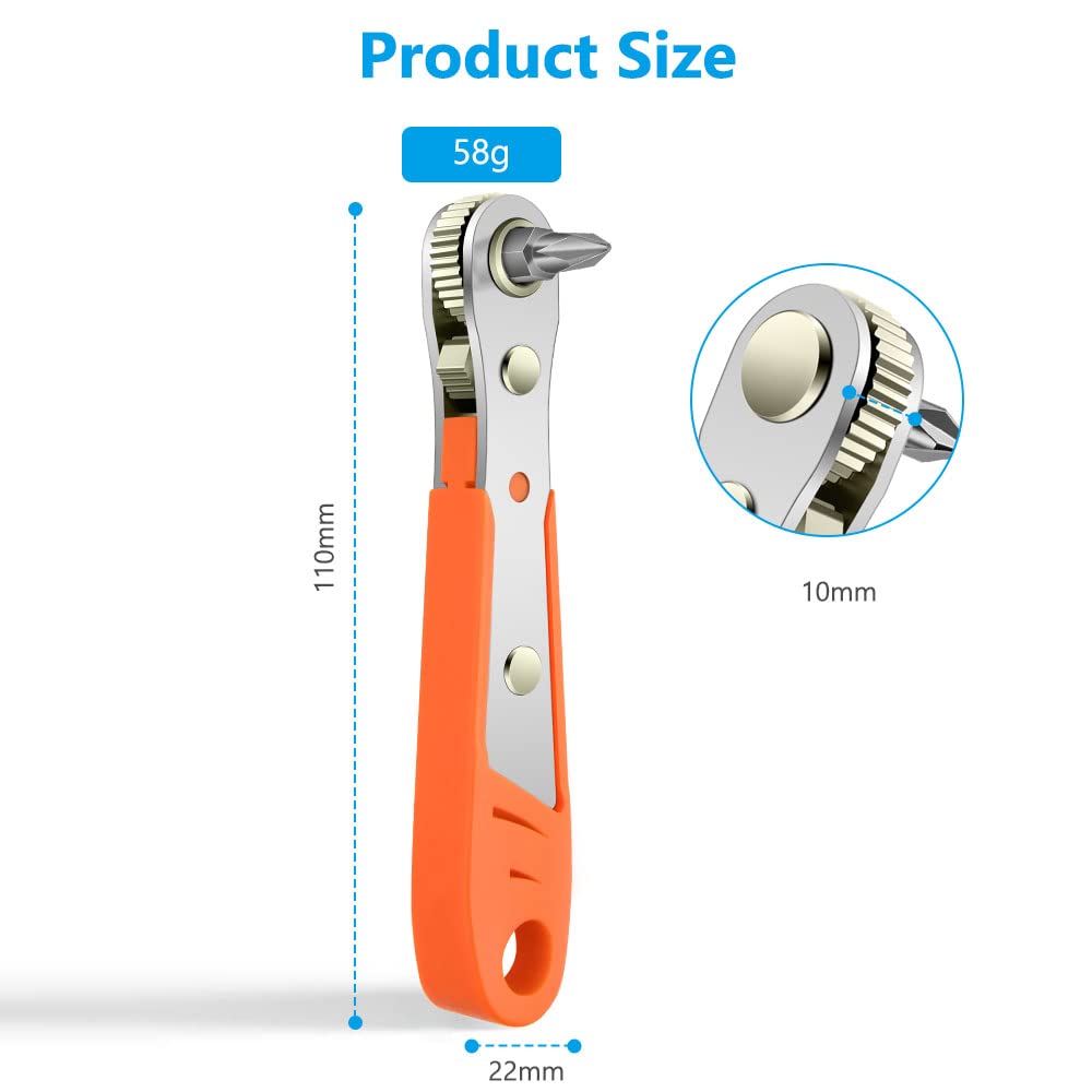 Mini Ratchet Wrench,Right Angle Phillips Magnetic Screwdriver for Tight Spaces with 1/4" Drive High Torque Offset Reversible Mini Ratchet Offset Screwdriver for Tight Areas （1 Pc Ratchet Wrench）