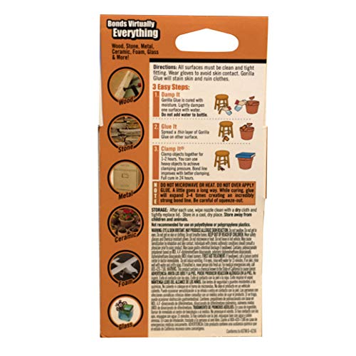 Gorilla Original Gorilla Glue, Waterproof Polyurethane Glue, 2 Ounce Bottle, Brown, (Pack of 1)