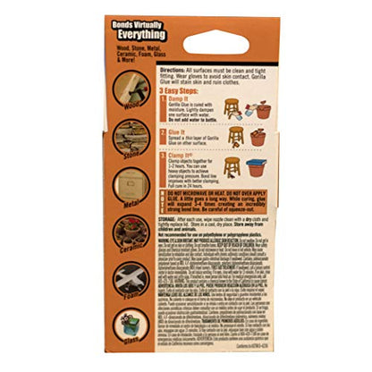 Gorilla Original Gorilla Glue, Waterproof Polyurethane Glue, 2 Ounce Bottle, Brown, (Pack of 1)