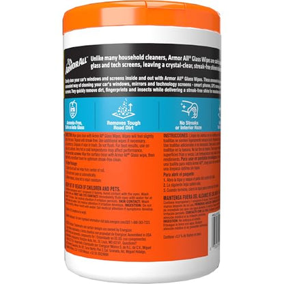 Armor All Car Glass Wipes by Armor All, Auto Glass Cleaner for Film and Grime, 90 Count