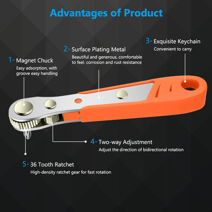 Mini Ratchet Wrench,Right Angle Phillips Magnetic Screwdriver for Tight Spaces with 1/4" Drive High Torque Offset Reversible Mini Ratchet Offset Screwdriver for Tight Areas （1 Pc Ratchet Wrench）