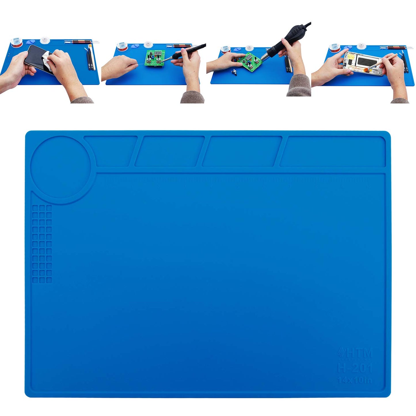 Hengtianmei Heat Insulation Silicone Repair Mat with Scale Ruler and Screw Position for Soldering Iron, Phone and Computer Repair Size: 14 x 10 Inches (H-201)