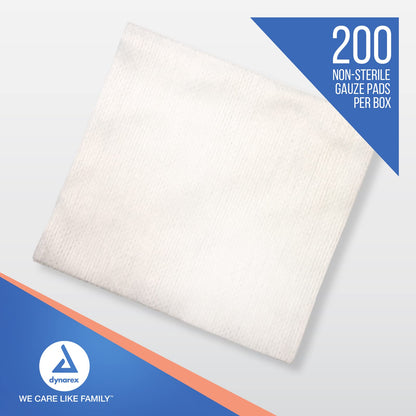 Dynarex Non-Woven Sponges, Non-Sterile, Gauze, for Cleansing, Prepping and Dressing, Highly-Absorbent, Less Linting, 4"x 4", 4 Ply, 1 Box of 200 Sponges