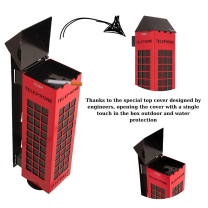 FUNTIMEUP Phone Box Stainless Steel Light Ashtray, Wall Mounted, red and Black, Wall Assembly Open Stainless Steel Cigarette Holder and Ashtray, Large, TLFBX010