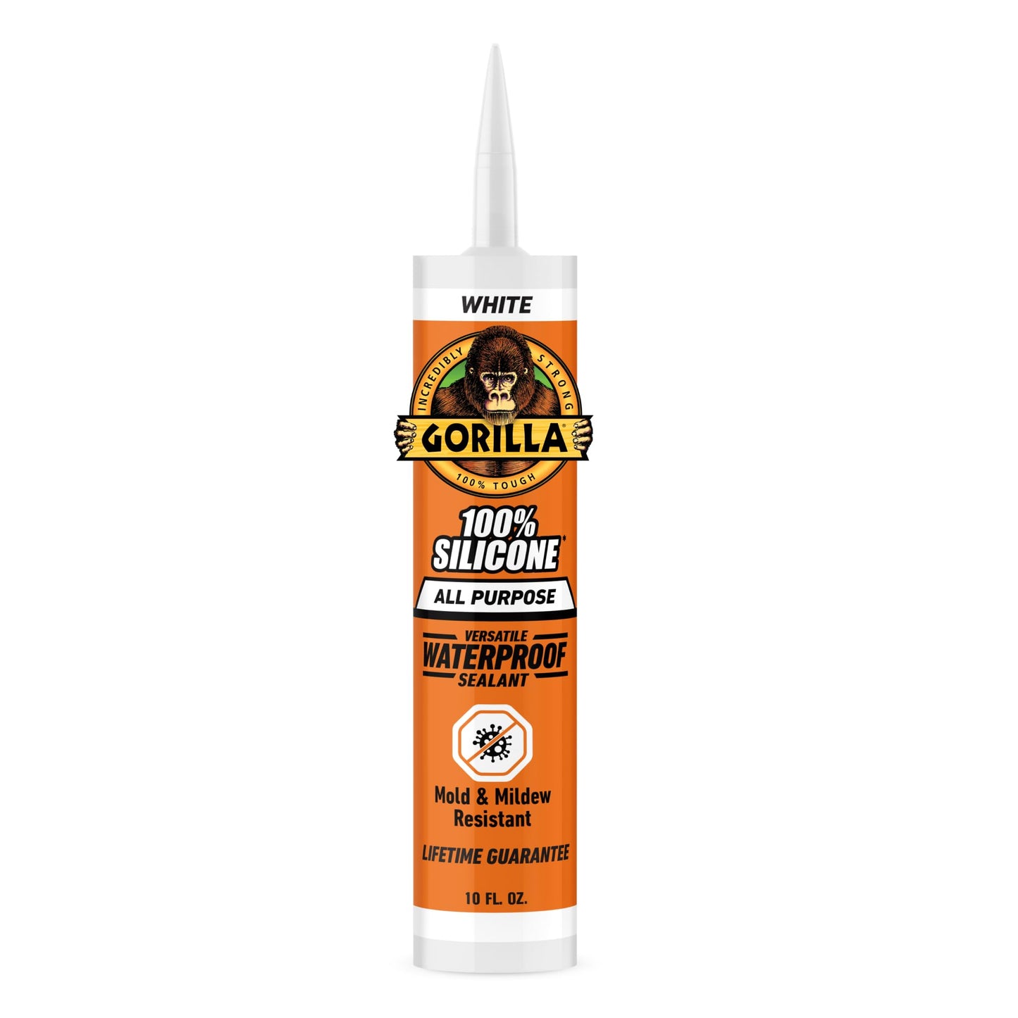Gorilla Waterproof Caulk & Seal Silicone Sealant, 10oz Cartridge (Pack of 1) - White Caulking Sealant for Kitchen, Window, Bath, Marine, Door and More