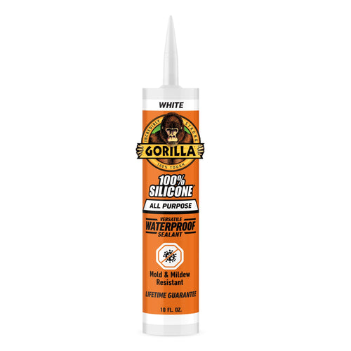 Gorilla Waterproof Caulk & Seal Silicone Sealant, 10oz Cartridge (Pack of 1) - White Caulking Sealant for Kitchen, Window, Bath, Marine, Door and More