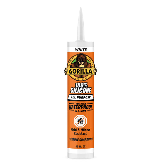 Gorilla Waterproof Caulk & Seal Silicone Sealant, 10oz Cartridge (Pack of 1) - White Caulking Sealant for Kitchen, Window, Bath, Marine, Door and More