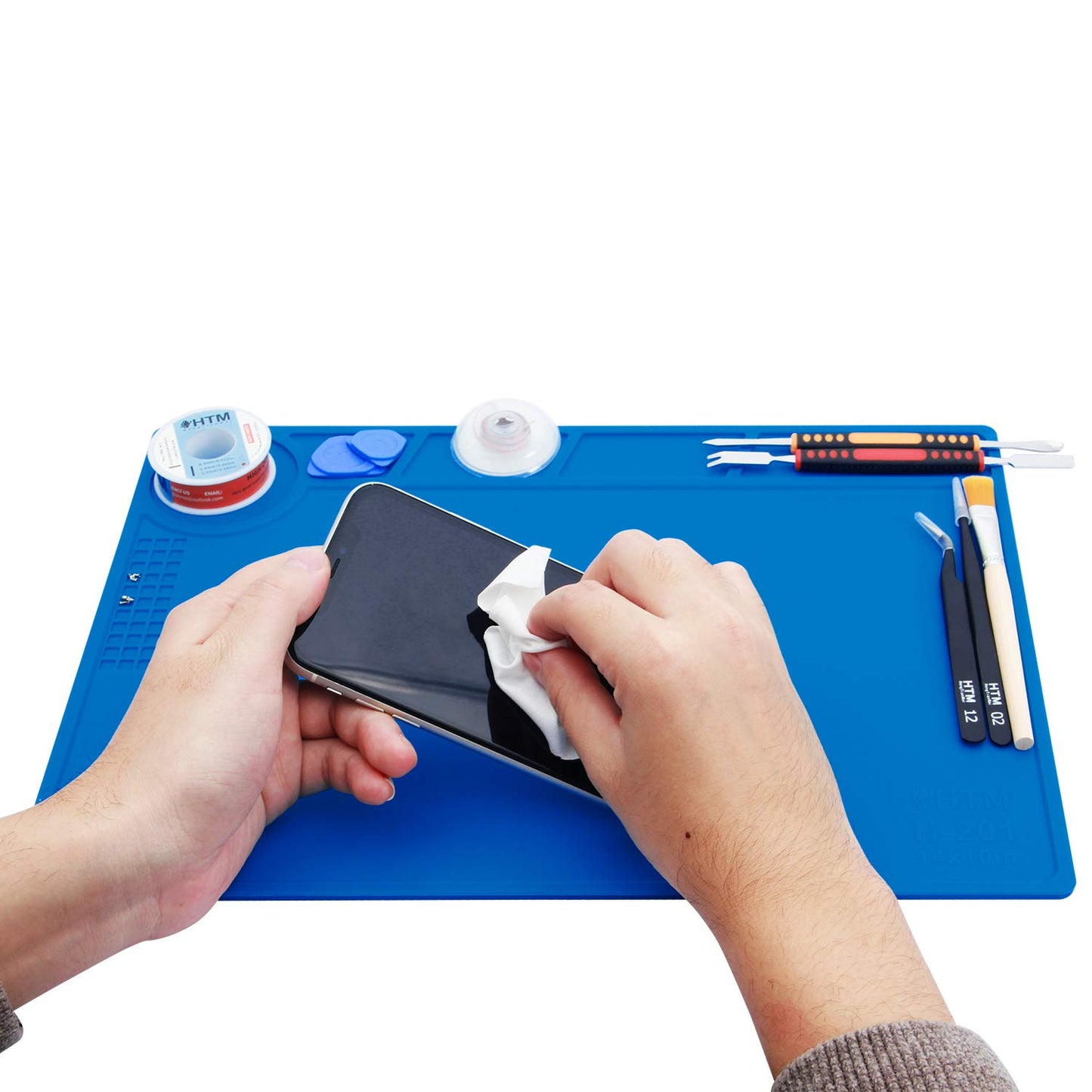 Hengtianmei Heat Insulation Silicone Repair Mat with Scale Ruler and Screw Position for Soldering Iron, Phone and Computer Repair Size: 14 x 10 Inches (H-201)