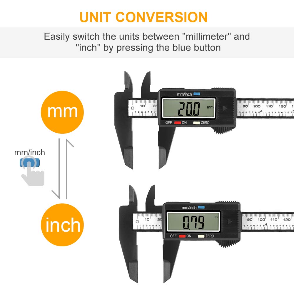 Digital Caliper, 0-6 inches Caliper with Large LCD Screen, Auto - Off Feature, Inch and Millimeter Conversion Measuring Tool, Perfect for Household/DIY Measurment, etc