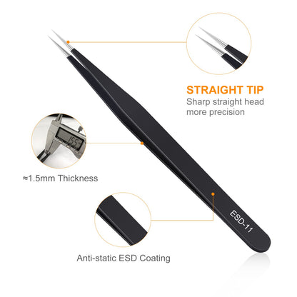 kaverme 9PCS Precision Tweezers Set, Upgraded Anti-Static Stainless Steel of Tweezers, for Electronics, Soldering, Laboratory Work, Jewelry-Making, Model, Craft