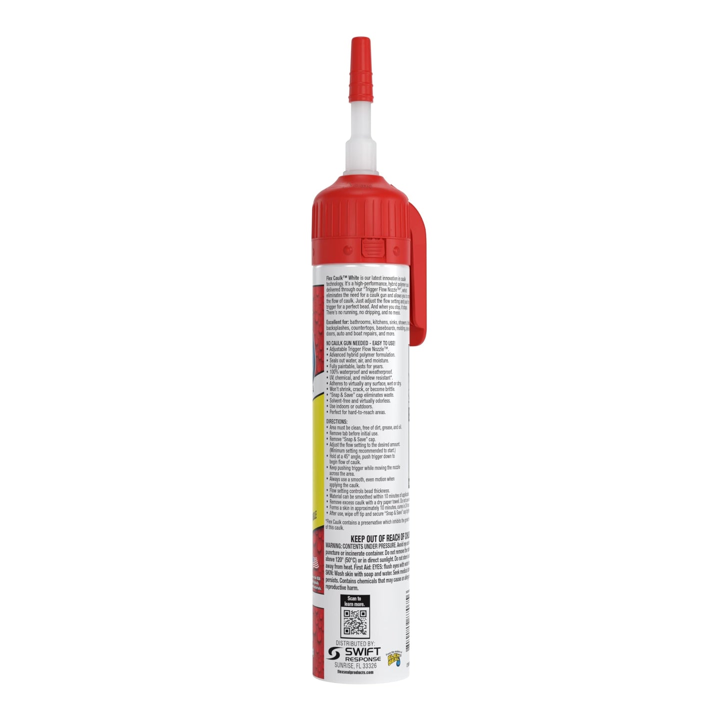 Flex Caulk Hybrid Polymer Sealant, Waterproof, Strong, Paintable, Indoor, Outdoor, Bath, Shower, Sink, Window, Baseboards, Door, RV, Roof, Wood, Auto & Marine, White, 9 oz, 1-Pack