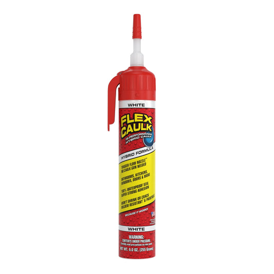Flex Caulk Hybrid Polymer Sealant, Waterproof, Strong, Paintable, Indoor, Outdoor, Bath, Shower, Sink, Window, Baseboards, Door, RV, Roof, Wood, Auto & Marine, White, 9 oz, 1-Pack