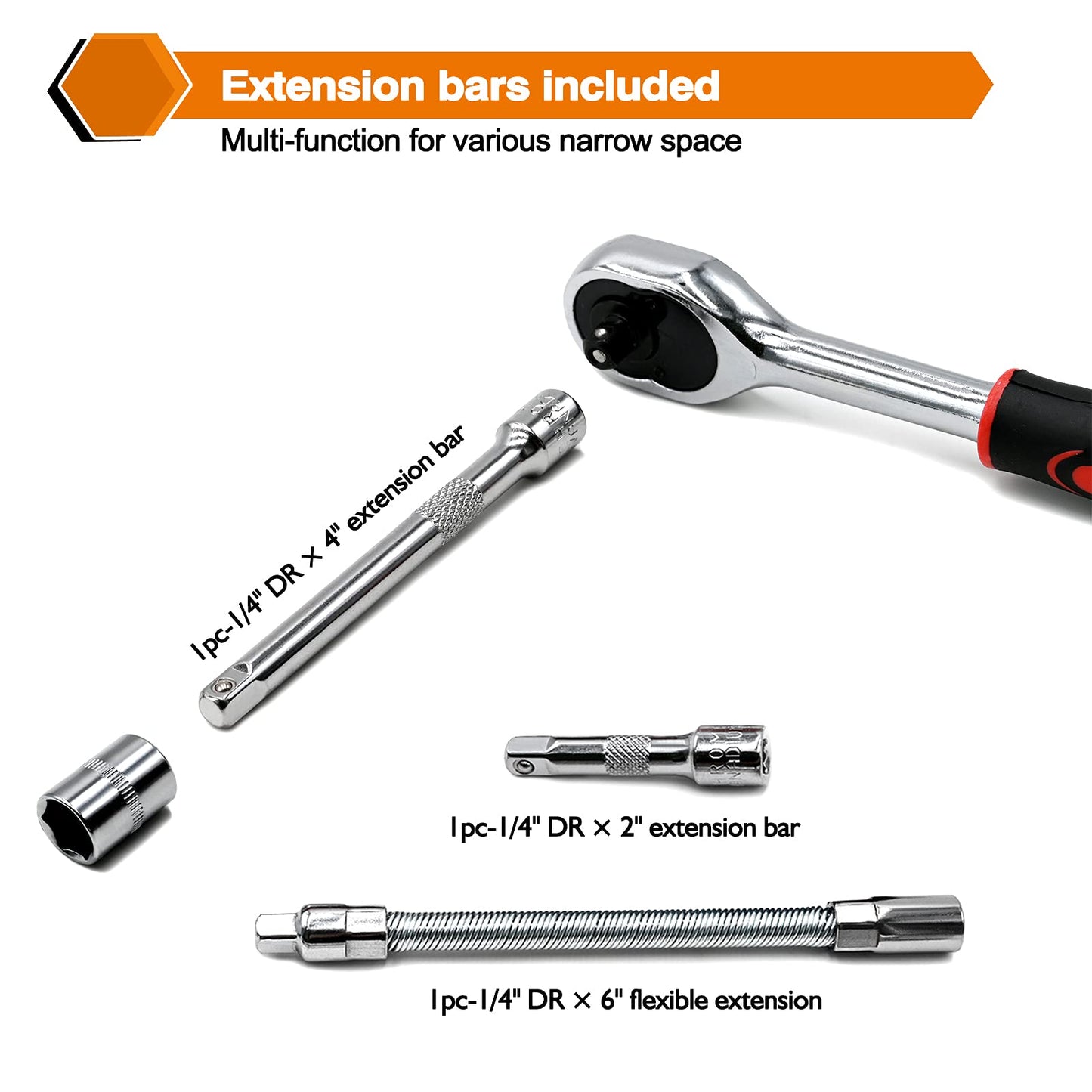 46 Pieces 1/4 inch Drive Socket Ratchet Wrench Set, with Bit Socket Set Metric and Extension Bar for Auto Repairing and Household, with Storage Case