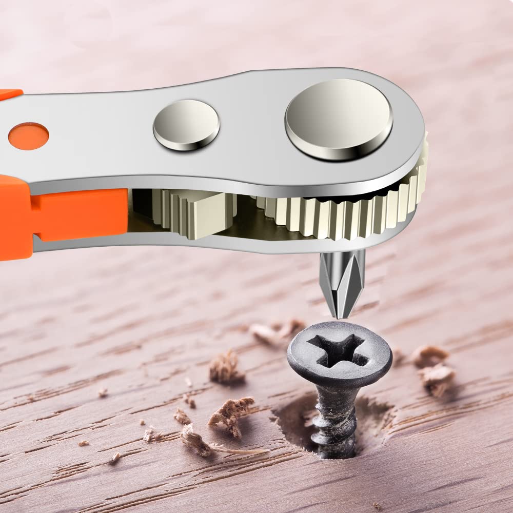 Mini Ratchet Wrench,Right Angle Phillips Magnetic Screwdriver for Tight Spaces with 1/4" Drive High Torque Offset Reversible Mini Ratchet Offset Screwdriver for Tight Areas （1 Pc Ratchet Wrench）